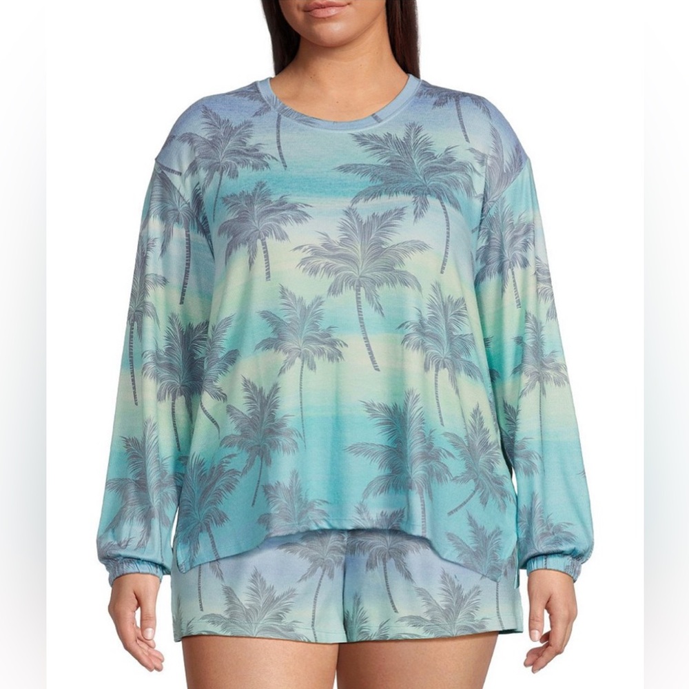 🌴 PJ Salvage 🌴 Palm Print Long Sleeve Sleep Top & Shorts SET • NEW NWT